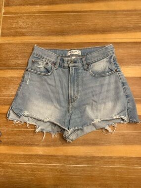Abercrombie & Fitch Light Blue Distressed High-Rise Jean Shorts